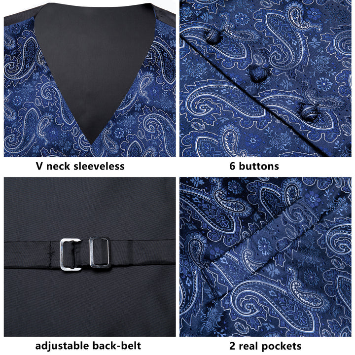 Navy Blue Paisley Suit  wedding vest for men