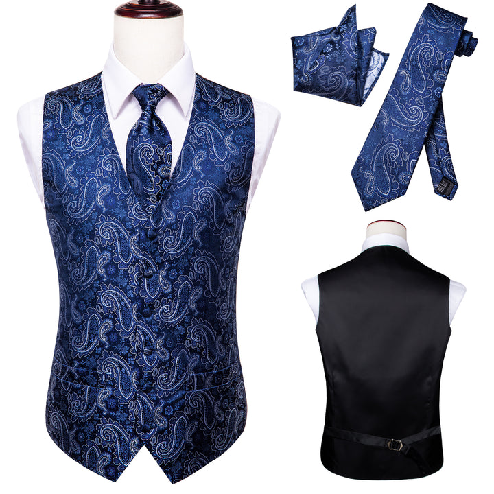 Navy Blue Paisley Suit vests for wedding