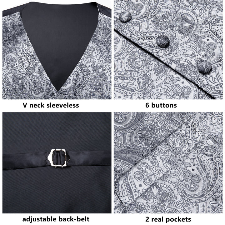 Dark Grey Paisley silk men's vest wedding attire