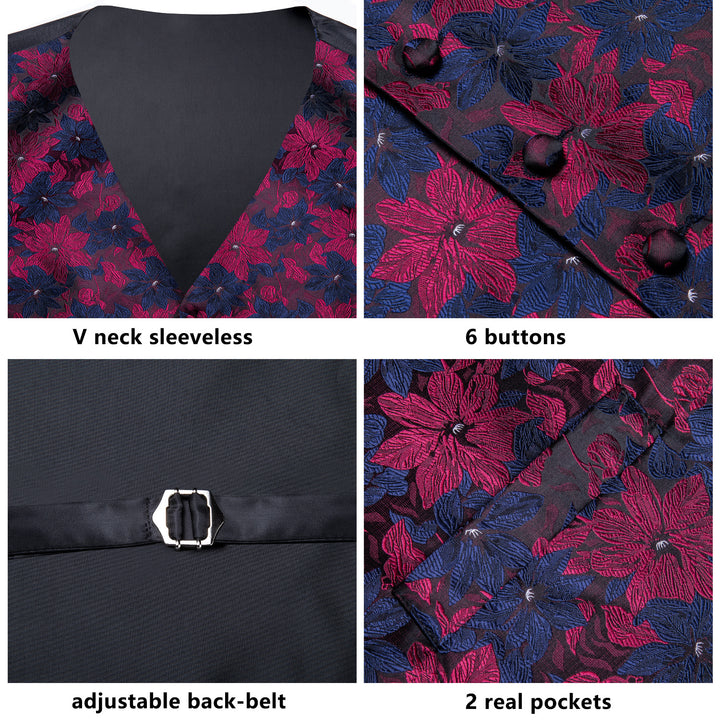  Burgundy Blue Floral silk men's dress vests
