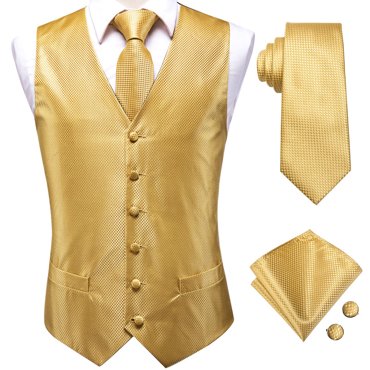 Golden Plaid Jacquard Silk vest for mens suit