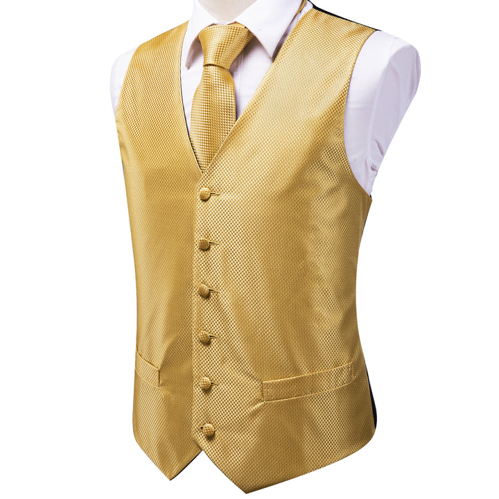 Golden yellow Plaid Jacquard Silk button up vest mens