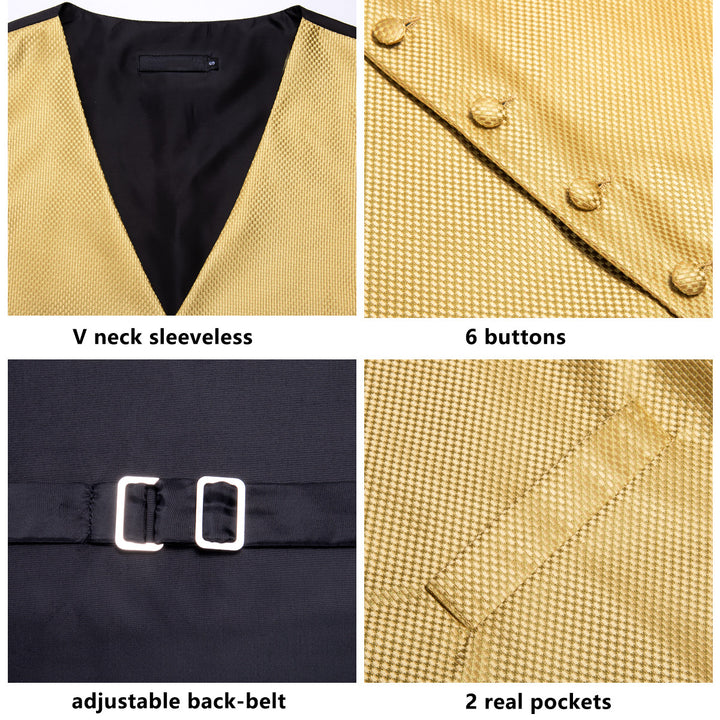 Golden Plaid Jacquard Silk vest suits for men