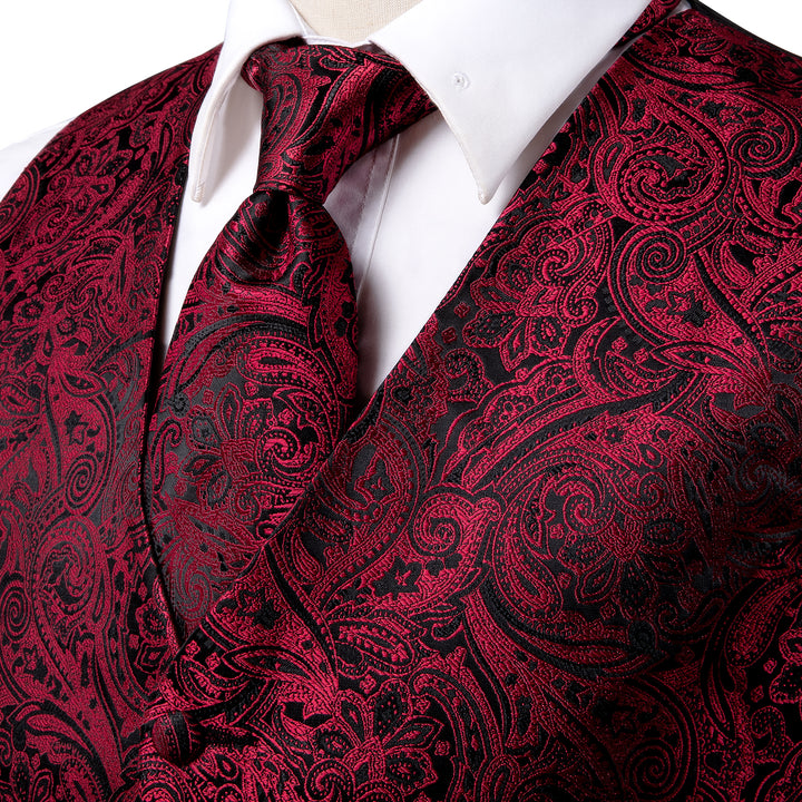 Red Black Paisley Jacquard Silk mens vest tops