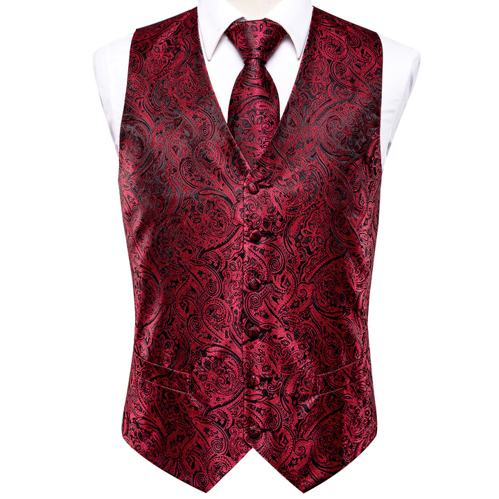 Red Black Paisley Jacquard Silk mens vests on sale