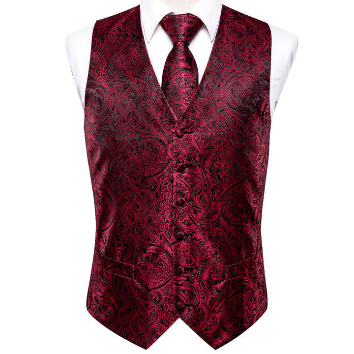 Red Black Paisley Jacquard Silk mens casual vest styles