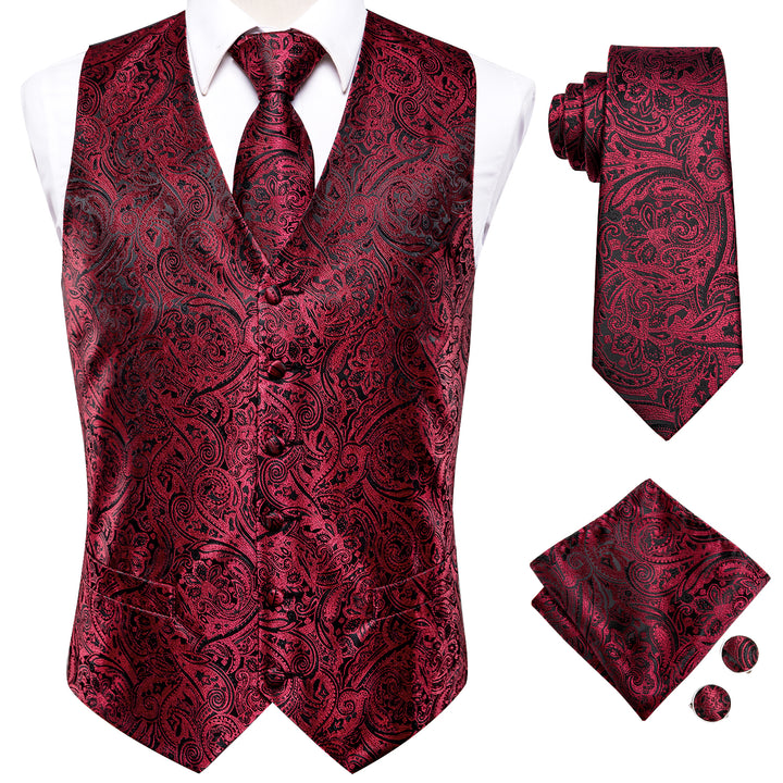 Red Black Paisley Jacquard Silk men's fashion vest