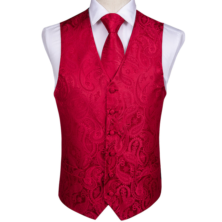 Luxury Red Paisley Jacquard Silk Men's slim fit vest