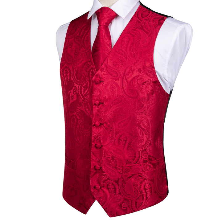 Luxury Red Paisley Jacquard Silk fashion vest mens
