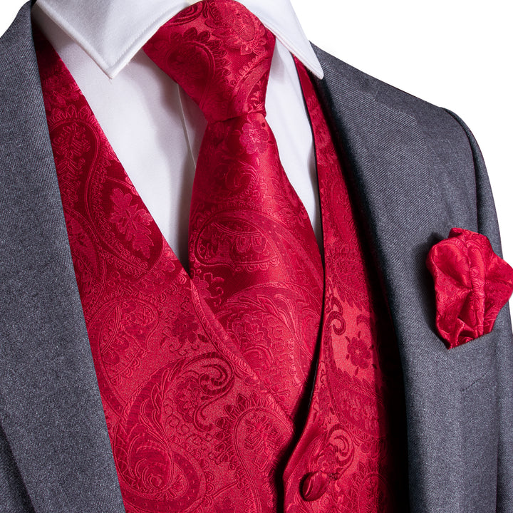 Red Paisley Jacquard Silk Men's wedding vest