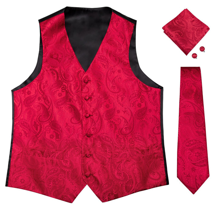 Red Paisley Jacquard Silk Men's dress vests