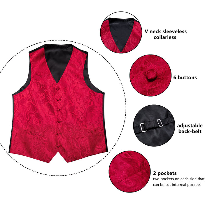 Red Paisley Jacquard Silk Men's suit vests near me for fast shipping