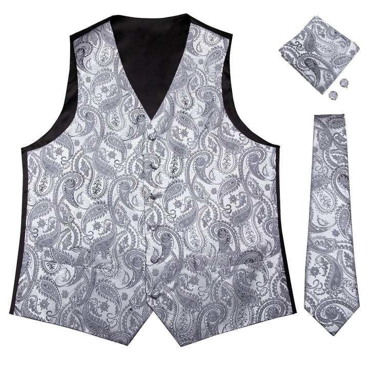  Silver Paisley Jacquard Silk Men's vest waist coat