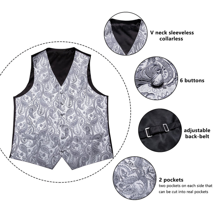 Silver Paisley Jacquard Silk casual mens vest outfit
