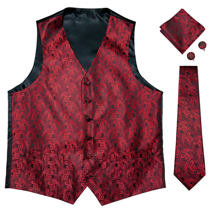  Black Red Paisley mens vest styles