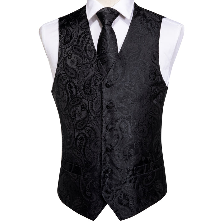  Black Paisley Jacquard Silk Men's grooms vest