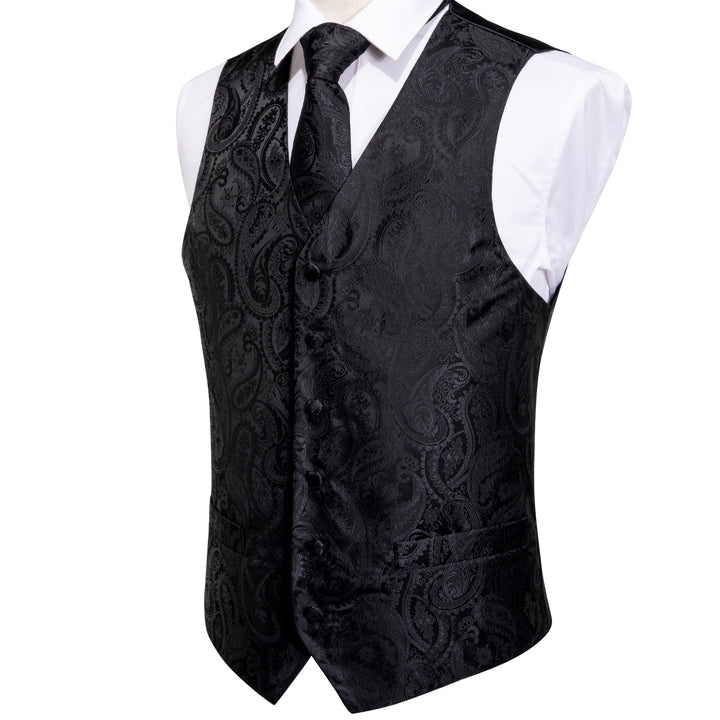 Black Paisley Jacquard Silk vest top men