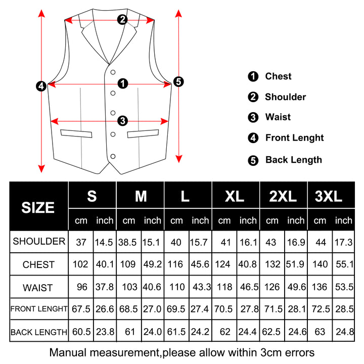 mens vest size chart