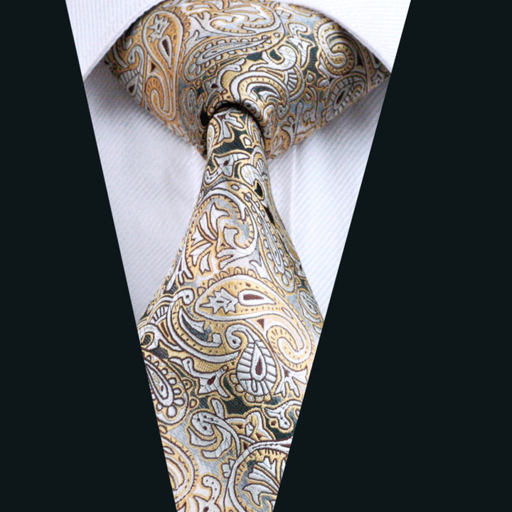 Yellow Grey Paisley ties for a blue suit or black suit