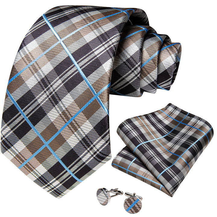 Brown Grey Plaid striped silk ties set for formal suit