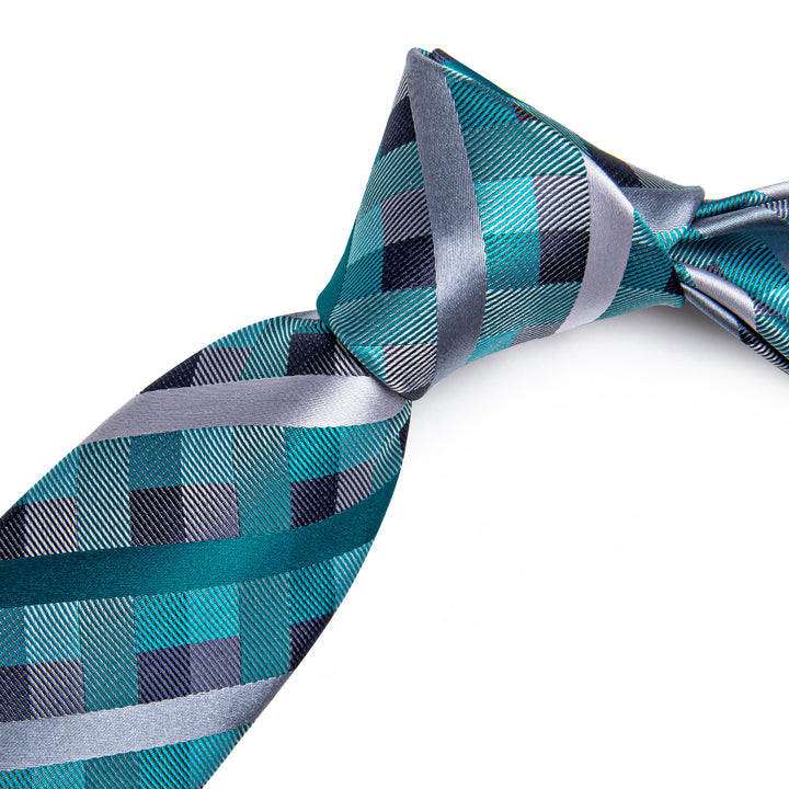 mens silk blue sliver grey plaid tie