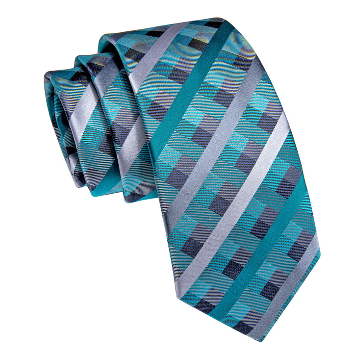 blue grey plaid silk knit ties for men