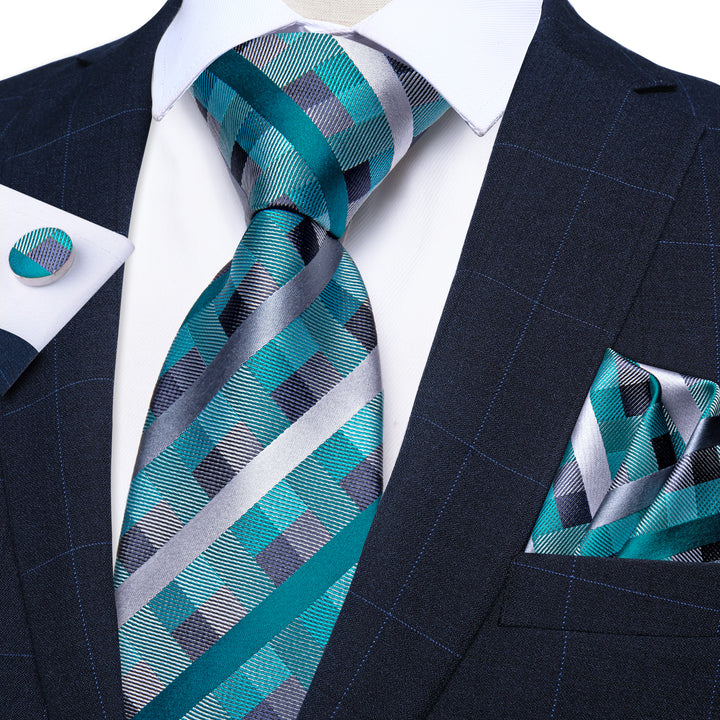 Beautiful Plaid sliver blue neckties for men
