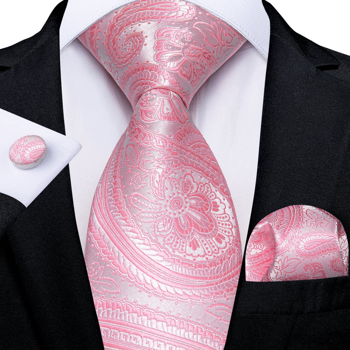 pink floral silk tie pocket square cufflinks set for men