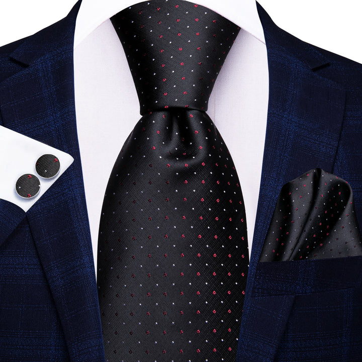 Black Red Polka Dot Mens's Tie Pocket Square Cufflinks Set – ties2you