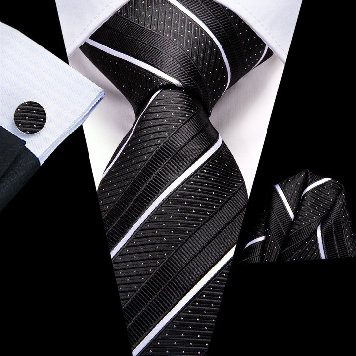 Silk Tie Black White Line Striped ties that go with black suits