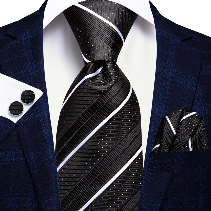 Extra Long Tie Black White Line Striped 70 Inch Tie