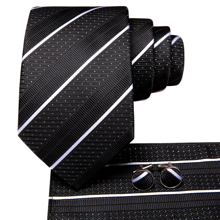 Silk Tie White Line Striped black skinny tie