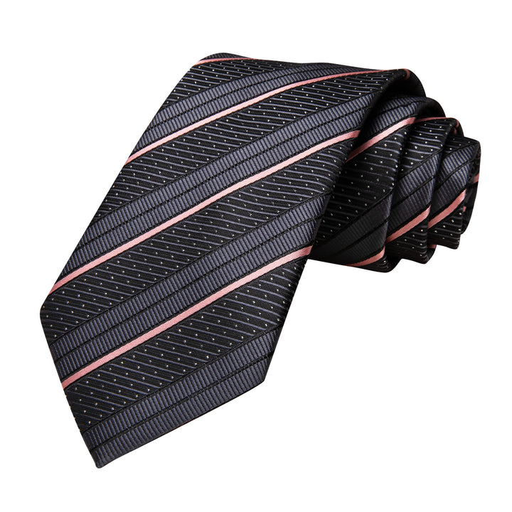 Grey Pink Line Striped silk ties men