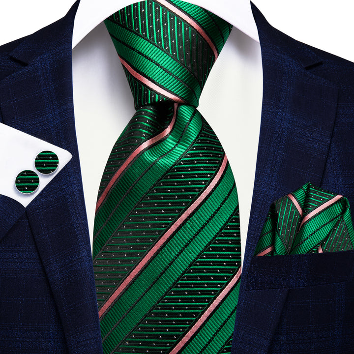 Green Pink Line Striped Tie for Men