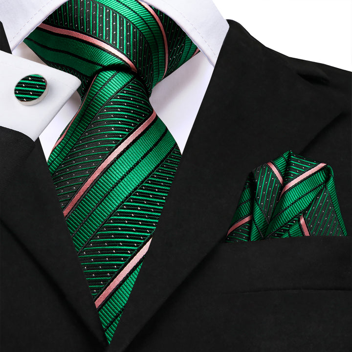 pink black Emerald green striped tie