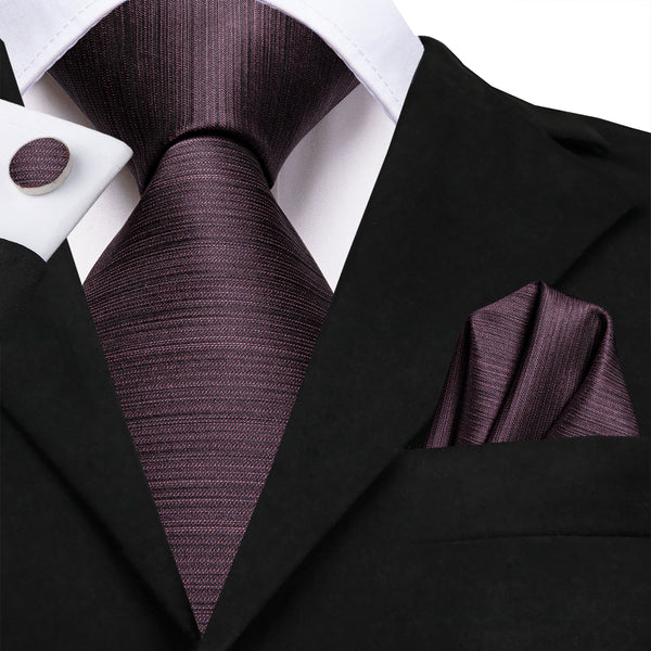 Deep Purple Solid Tie Handkerchief Cufflinks Set