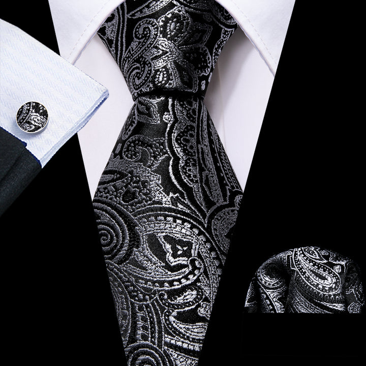 Black Grey Paisley Men's Tie