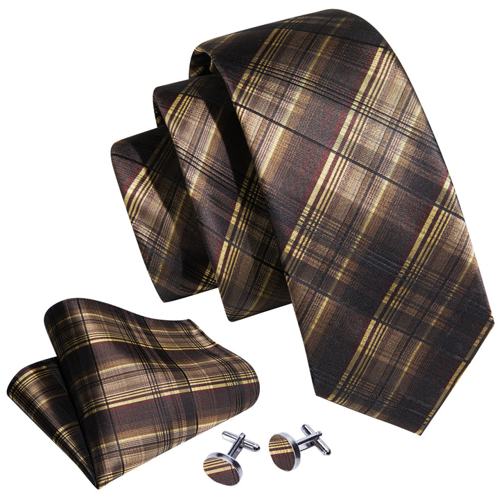 Brown Plaid Silk Men's Necktie