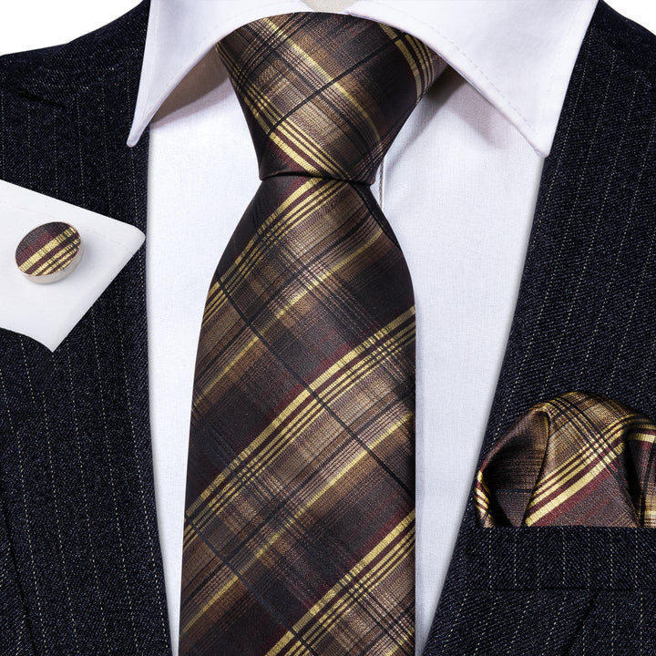 Brown Plaid Silk Men's Necktie