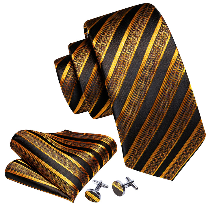 Black Golden Striped Silk mens tie