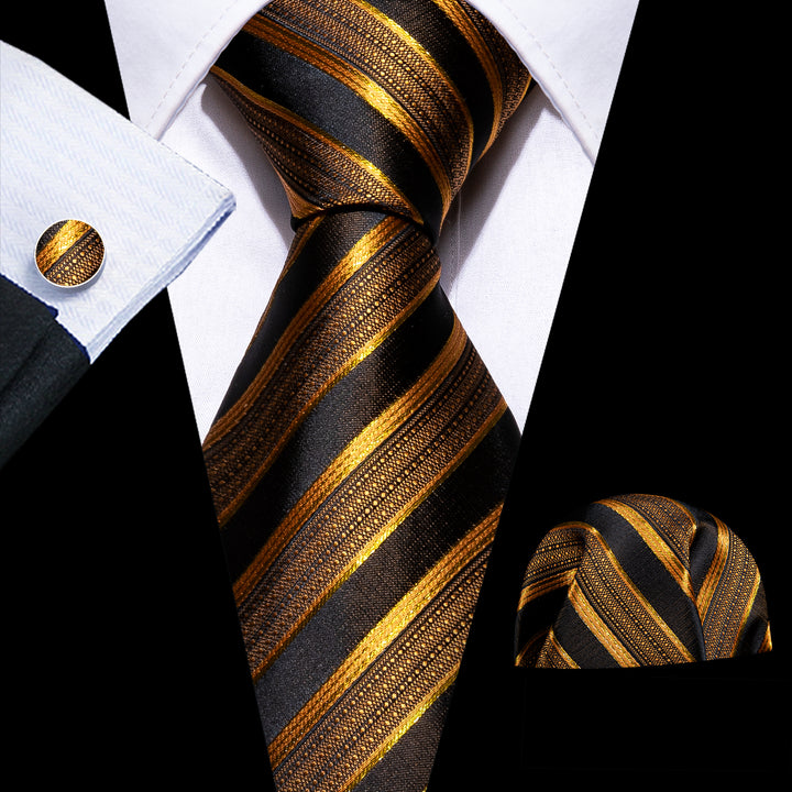 Black Golden Striped Silk mens tie for mens black suit