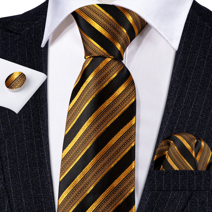 Black Golden Striped Silk mens tie