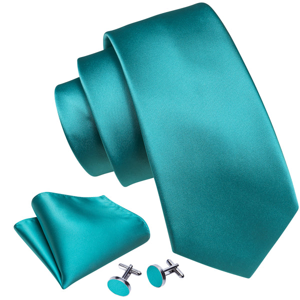 Emerald Green Solid Men's Necktie Hanky Cufflinks Set
