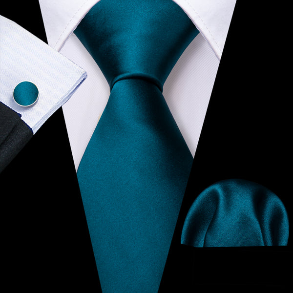 Dark Blue Solid Men's Necktie Hanky Cufflinks Set