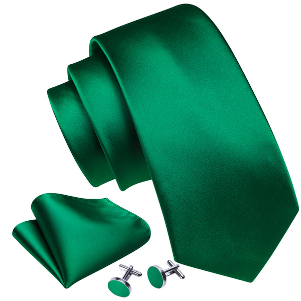 Green Solid Men's Necktie Hanky Cufflinks Set