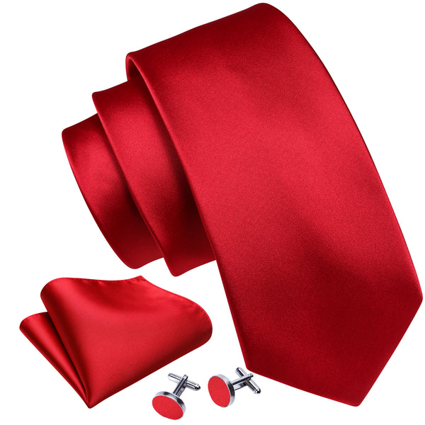 Red Solid Men's Necktie Hanky Cufflinks Set