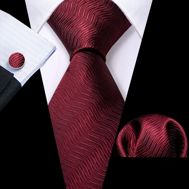 Burgundy Red Wave Striped Men's Tie 