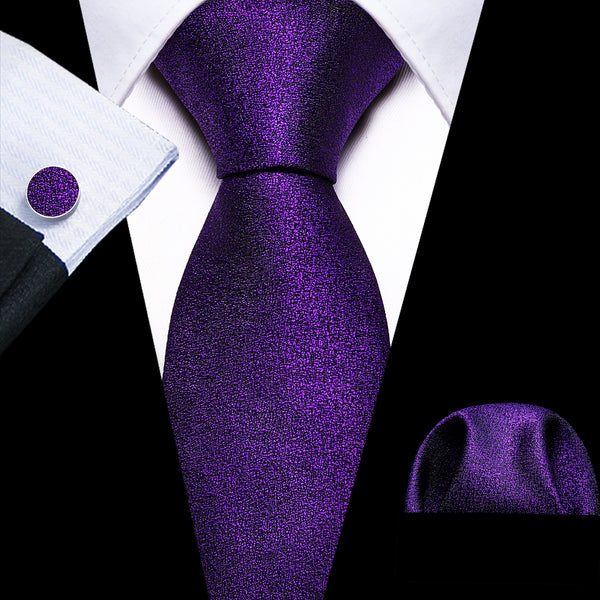 Purple Shining Solid Men's Tie Set Tie Pocket Square Cufflinks Set