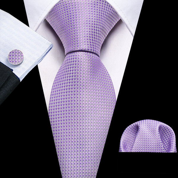 Light Purple Polka Dot Men's Tie Set Tie Pocket Square Cufflinks Set