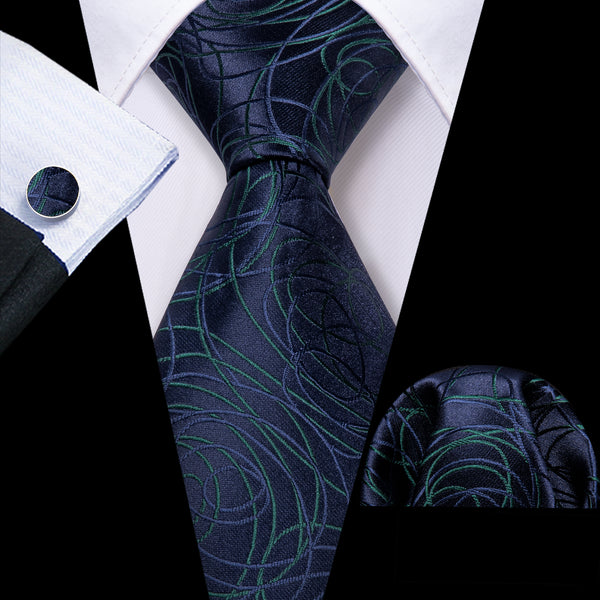 Dark Blue Line Novelty Men's Tie Set Tie Pocket Square Cufflinks Set